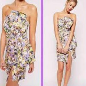 ASOS Strapless Floral Dress - Purple and Yellow